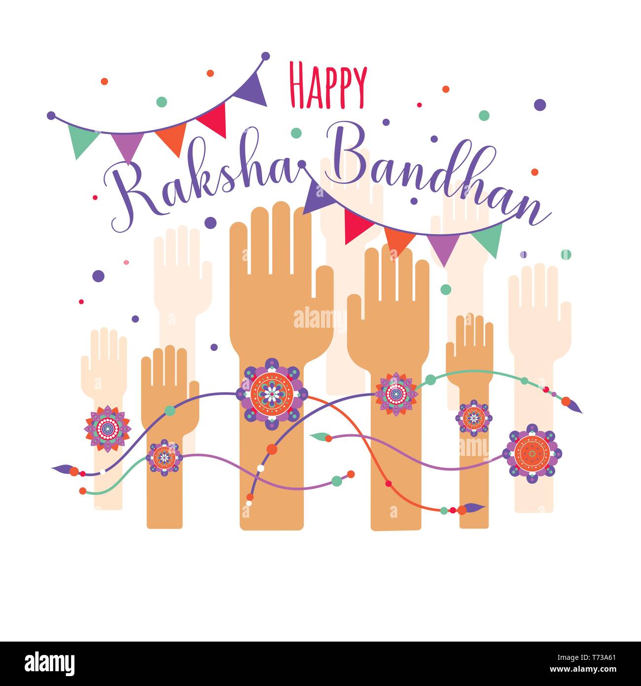 Illustration of colorful rakhi on hand in Raksha Bandhan Stock Vector