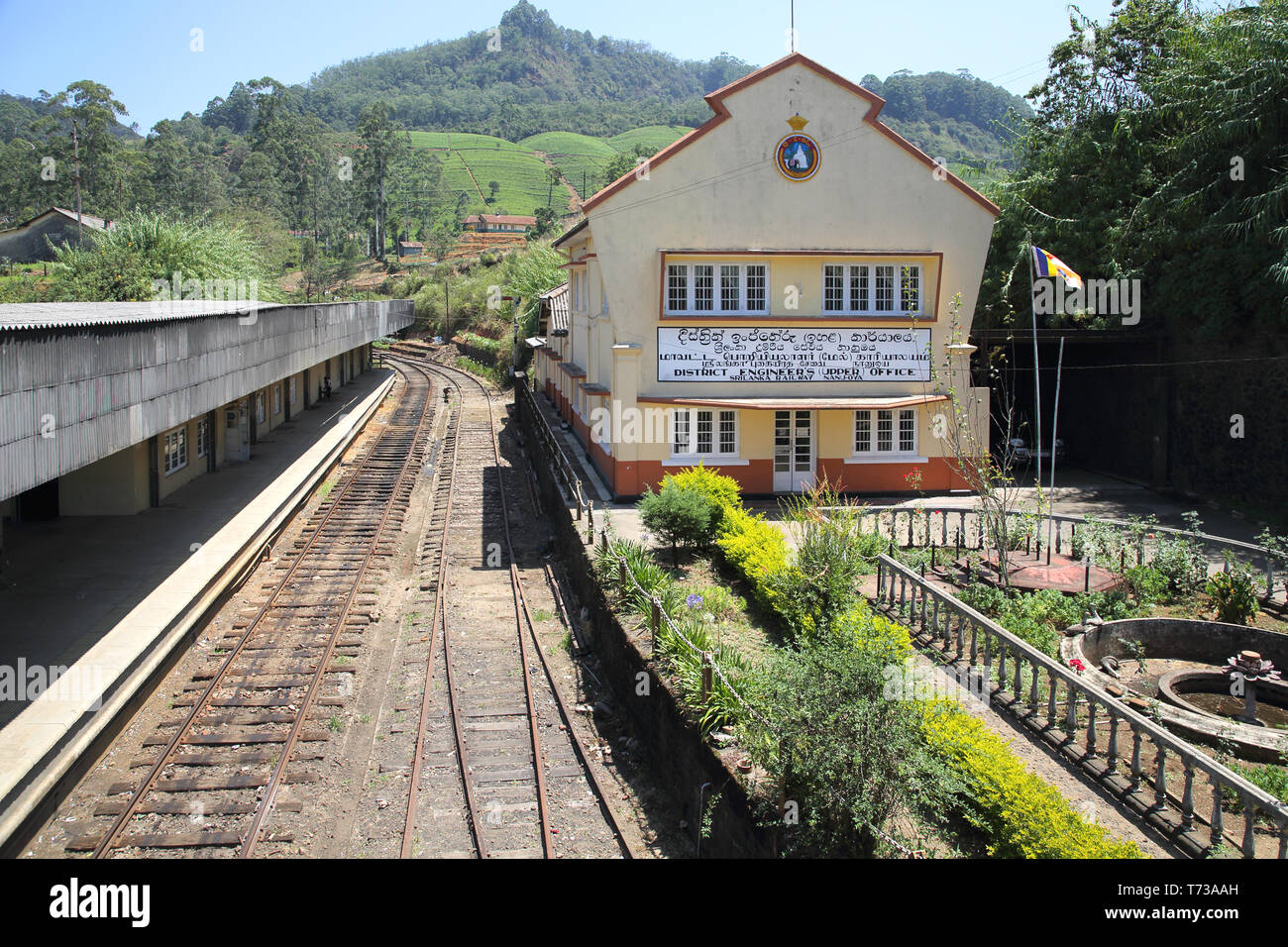 traveling by train through the hill country at nanu-oya station in sri lanka Stock Photo