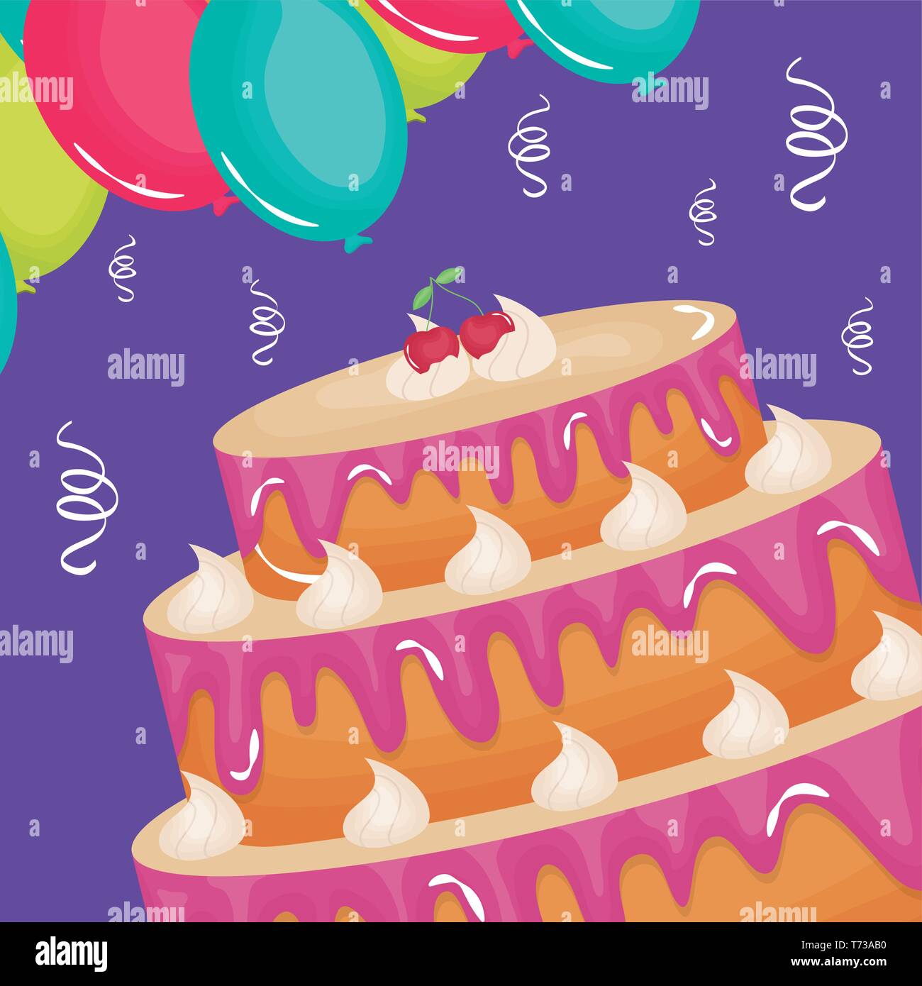 happy birthday card with sweet cake and balloons helium vector ...