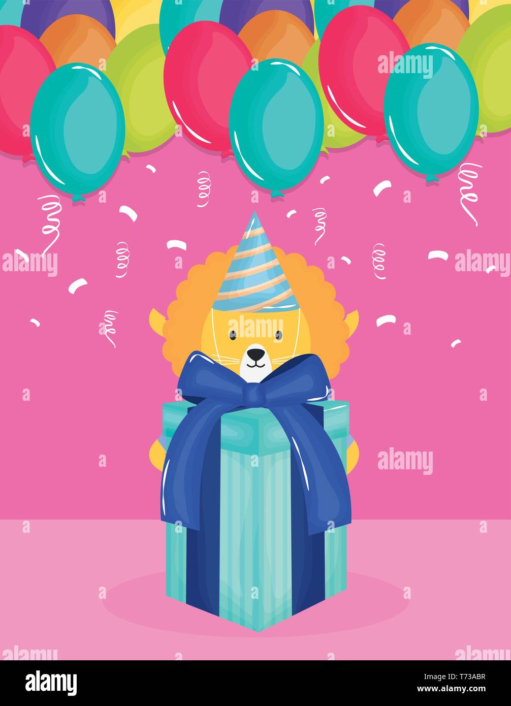 happy birthday card with cute lion and gift vector illustration design ...