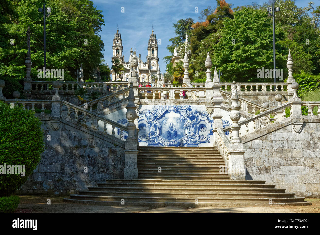 Stairway to Heaven, Baroque staircase, Monte de Santo Estavao; 611 steps; ornate; decorative; Azulejo tile scene; 18 century, Santuario de Nossa Senho Stock Photo