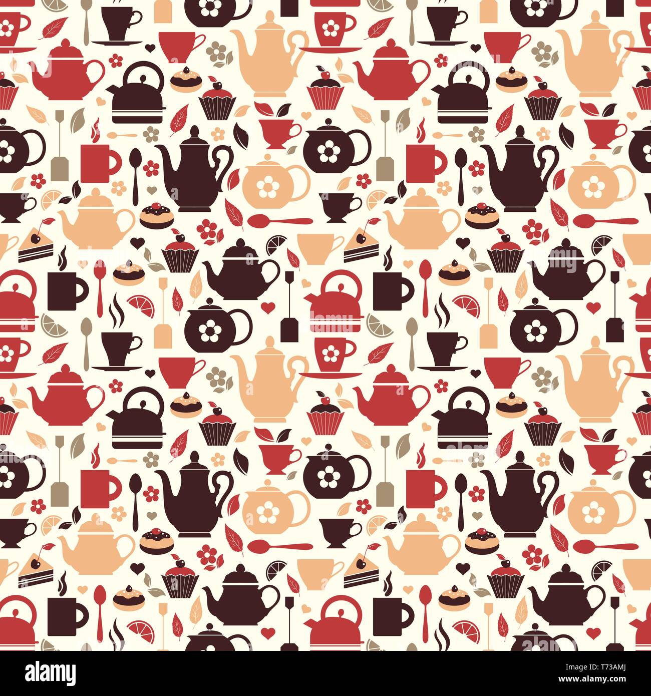 Vector illustration of tea. Seamless pattern of tea symbol on white ...