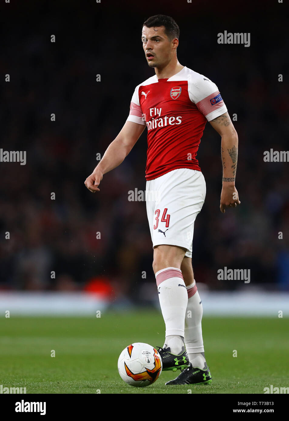 Granit Xhaka of Arsenal - Arsenal v Valencia, UEFA Europa League Semi Final - 1st Leg, Emirates Stadium, London (Holloway) - 2nd May 2019 Stock Photo
