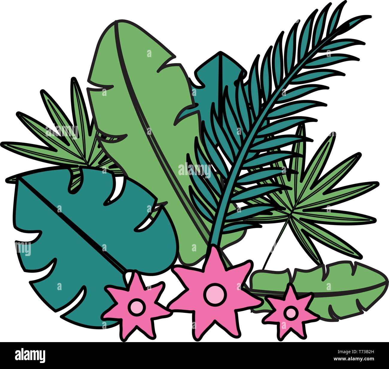 flowers and leafs palms tropical decoration vector illustration design ...