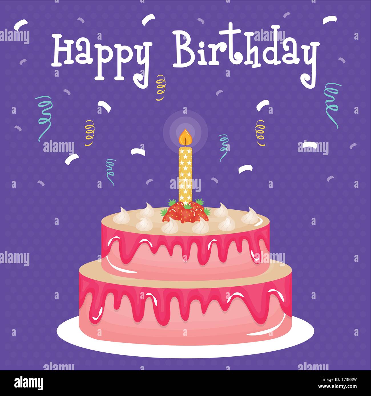 happy birthday card with sweet cake and candle vector illustration ...