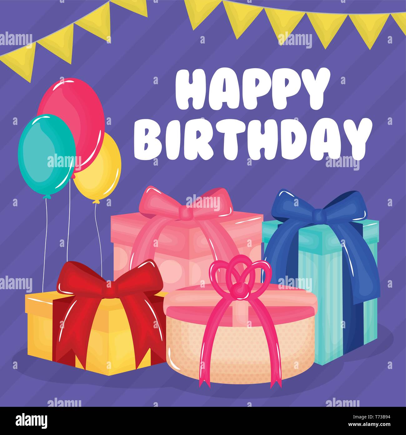 happy birthday card with gifts and balloons helium vector illustration ...