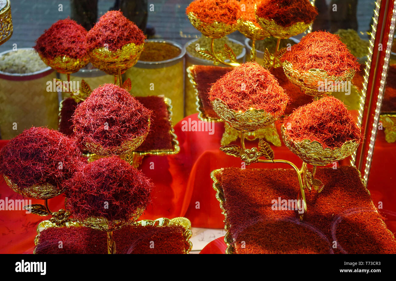 Saffron spice for sale at the shop in Dubai Spice Market (UAE Stock