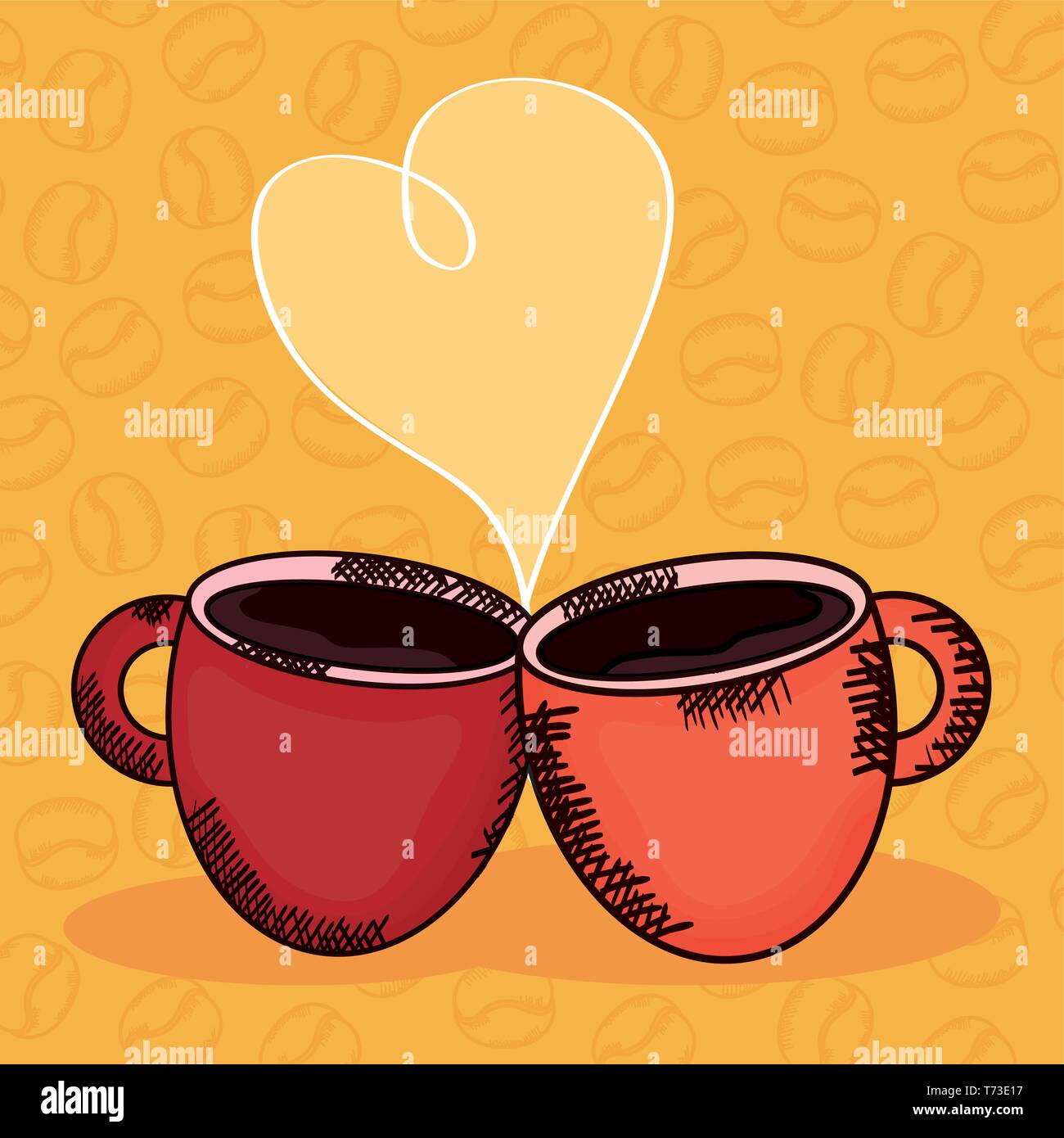 coffee cups with heart love vector illustration design Stock Vector ...