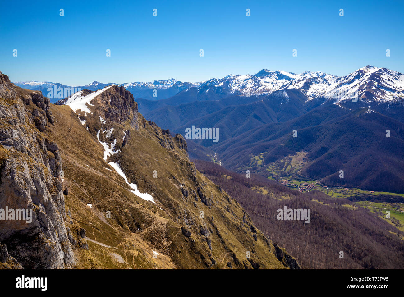 Mountain range, covered with snow. National park Peaks of Europe (Picos de Europa). Cantabria, Spain, Europe Stock Photo