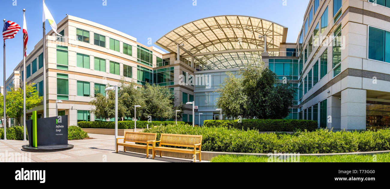 May 2, 2019 Cupertino / CA / USA -  Apple Campus in Silicon Valley, Infinity loop one, South San Francisco bay area Stock Photo