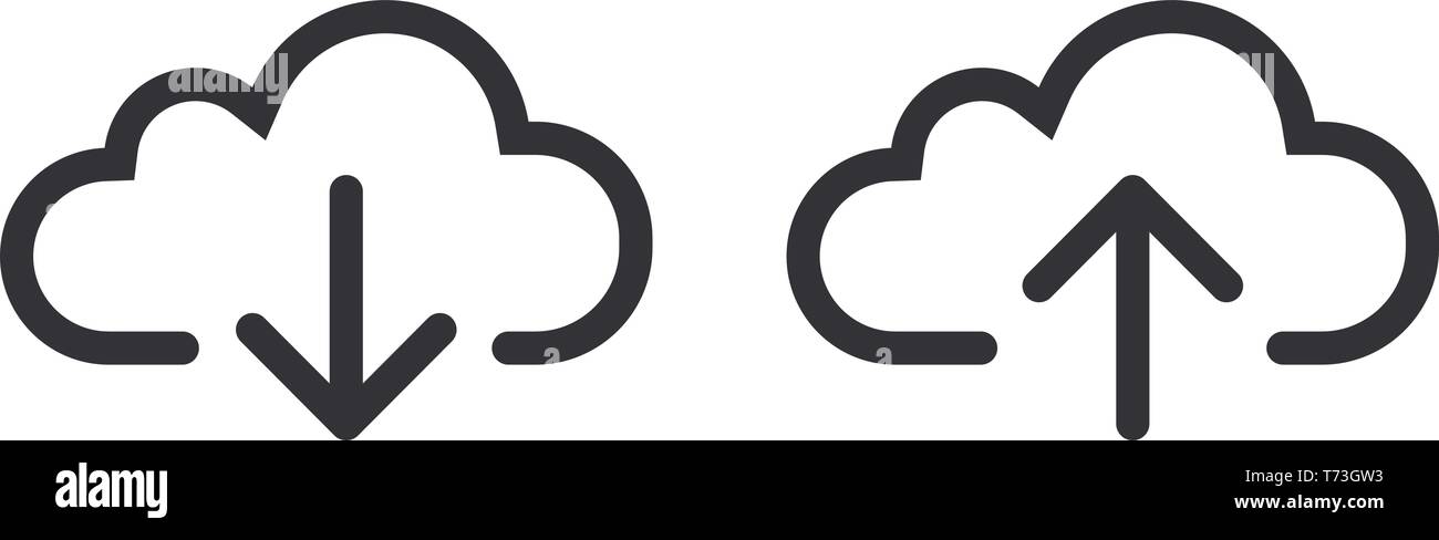 Upload and download cloud vector line art icon or symbol for web storage Stock Vector