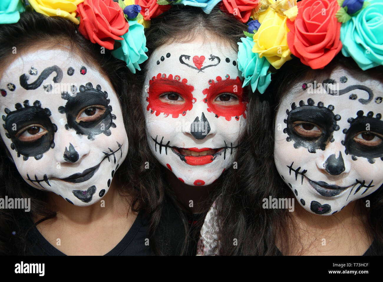 a woman characterized as Catrina pose for photo in Sao Paulo Stock Photo