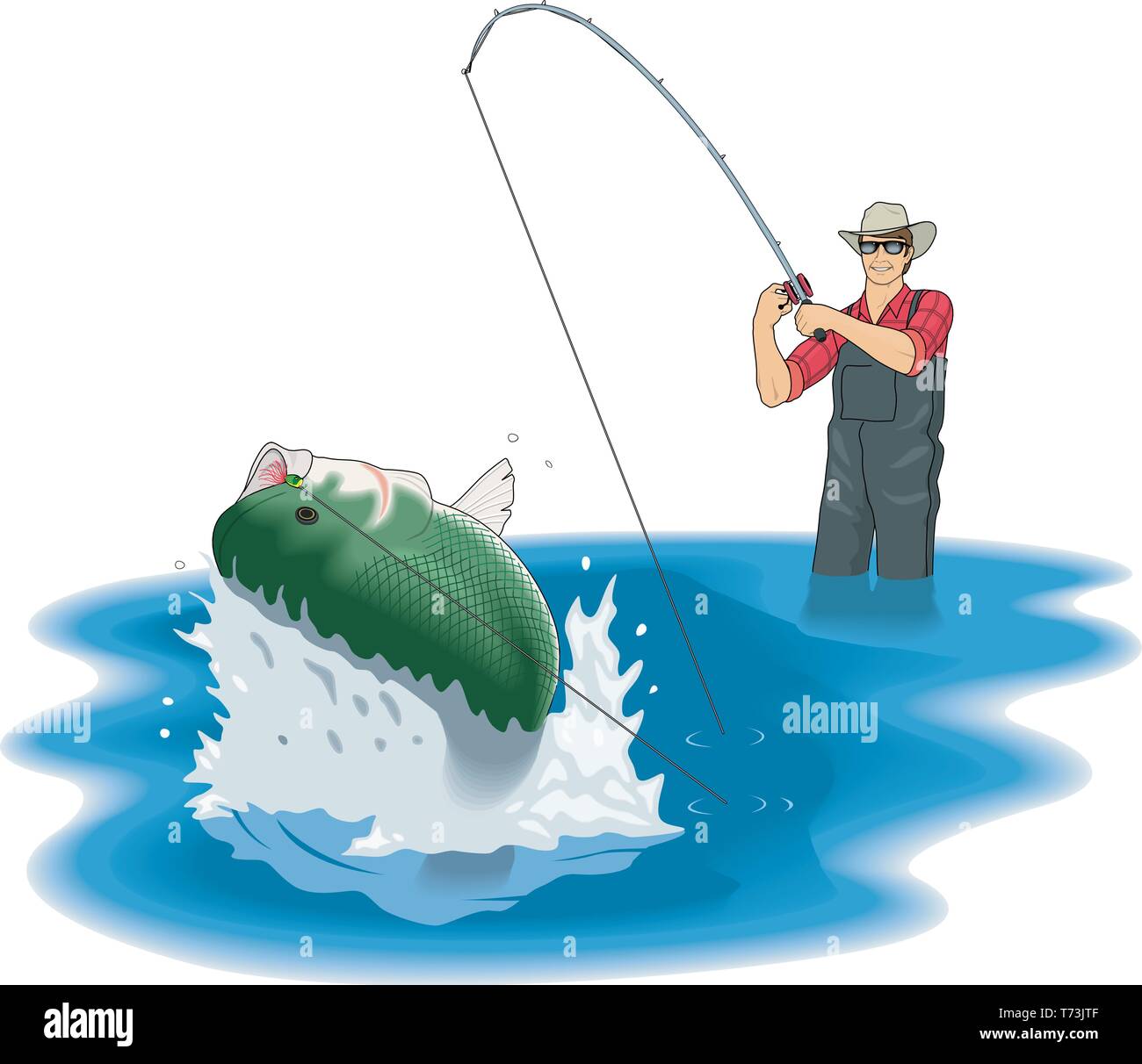 Fish illustration fishing fisherman rod hi-res stock photography