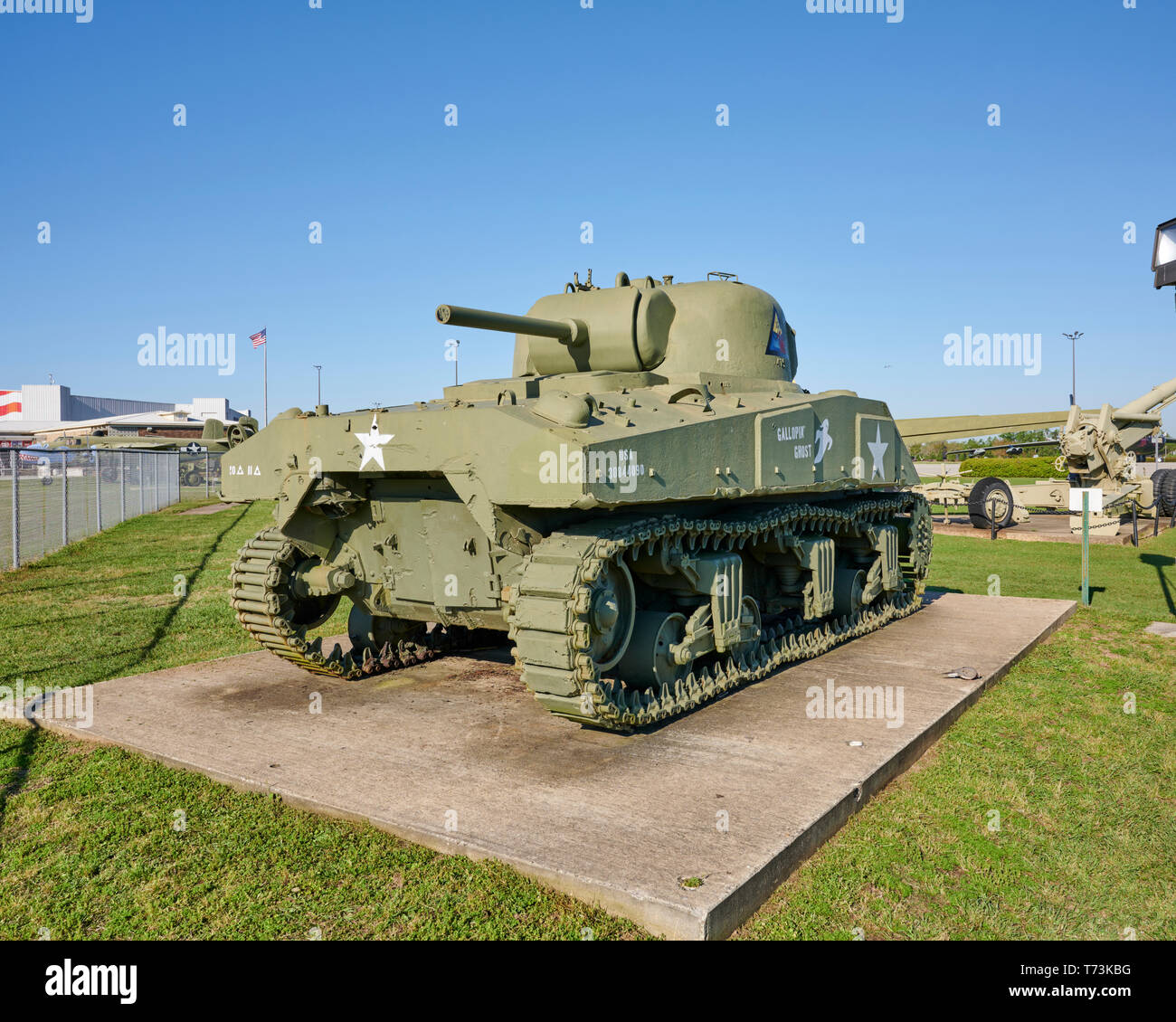 United States US Army M4 Sherman tank from WWII or WW2 on display at an outdoor military history museum in Mobile Alabama, USA. Stock Photo