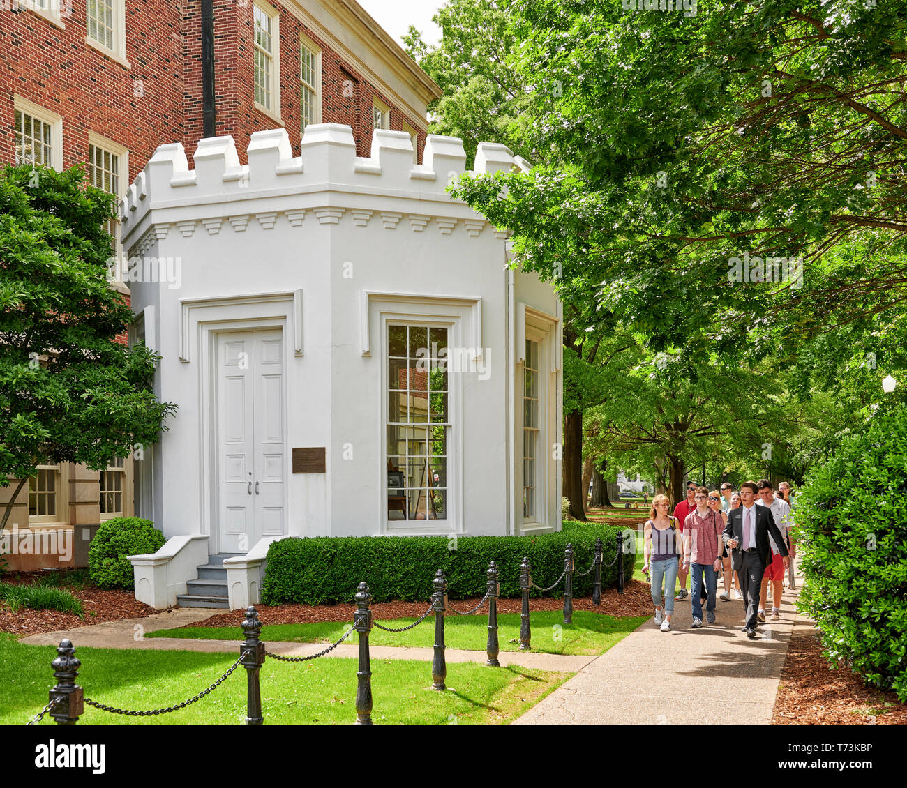 The Round House on the campus of University of Alabama with a student tour walking by, in Tuscaloosa Alabama, USA. Stock Photo