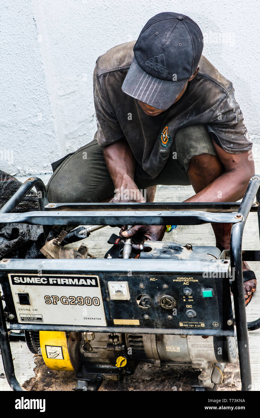 A Power generating set repairer in Lagos Nigeria Stock Photo