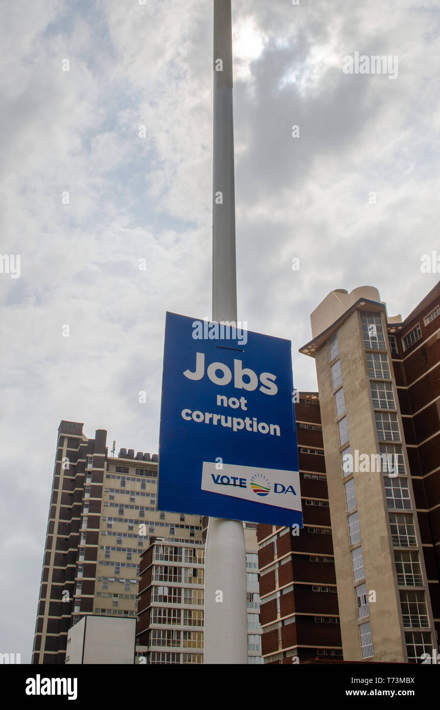 Durban, South Africa,1st March 2019: A Democratic Alliance street poster in Noth Beach, Durban. The 2019 South African General Election will be held o Stock Photo