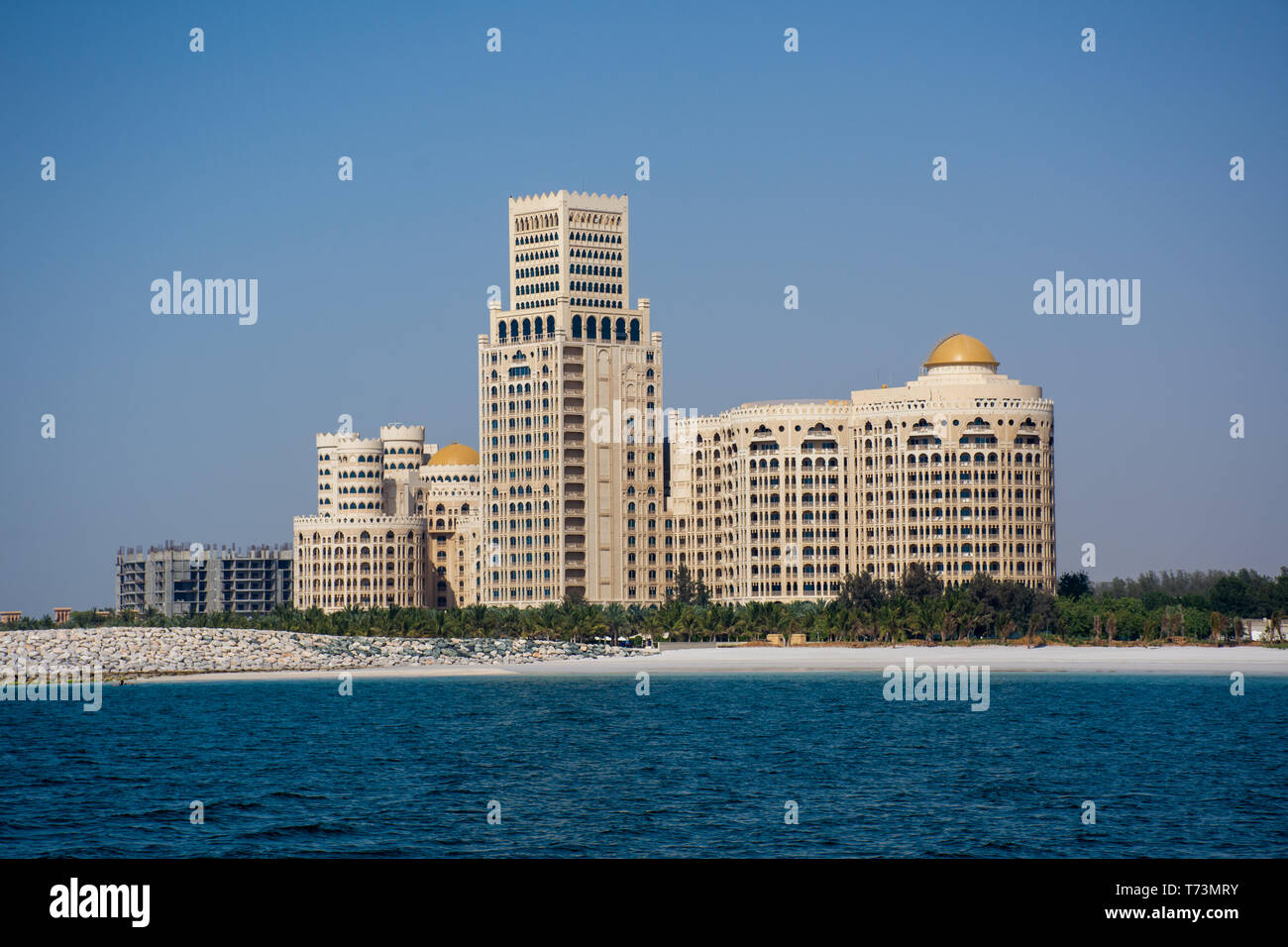 'Ras al Khaimah, RAK/United Arab Emirates - 5/3/2019: Waldorf Astoria in Ras al Khaimah, United Arab Emirates (UAE) with the sea and beach in view.' Stock Photo