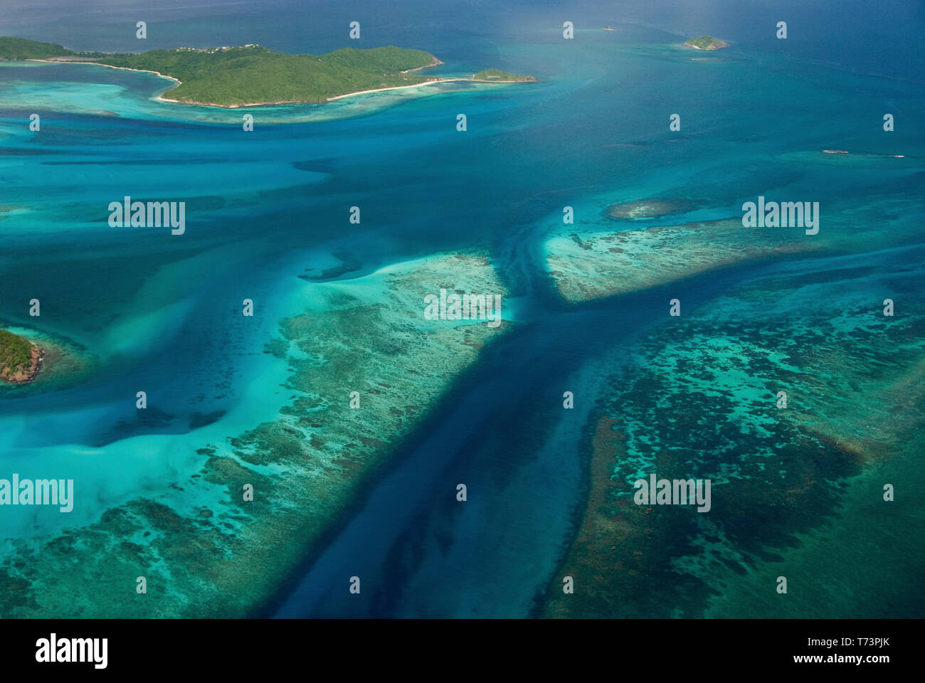 Aerial view of Tobago Cays, Saint Viincent and the Grenadines, Caribbean Stock Photo