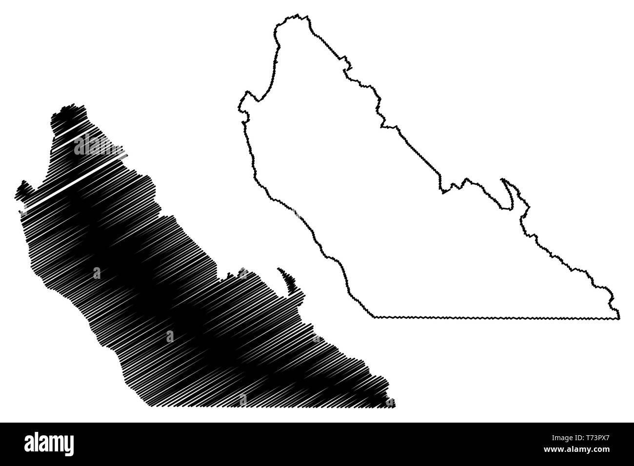 Monterey County, California (Counties in California, United States of America,USA, U.S., US) map vector illustration, scribble sketch Monterey map Stock Vector