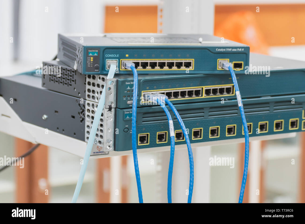 Cisco Enterprise Rack Rj45 Lan Switches Installed On A