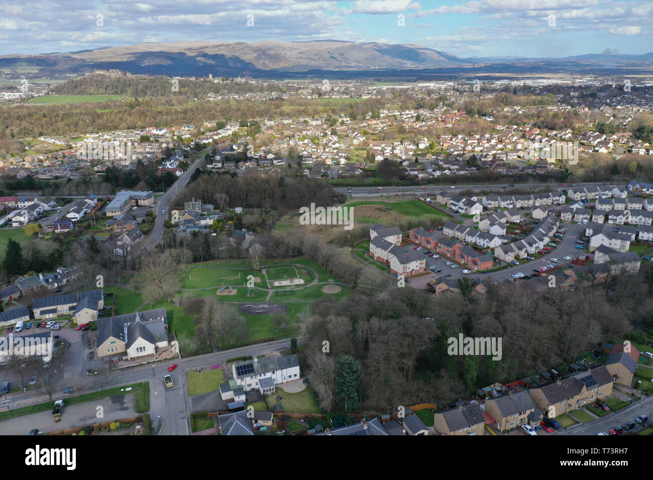 Aerial drone view of Cambusbarron Stirlingshire Stock Photo Alamy