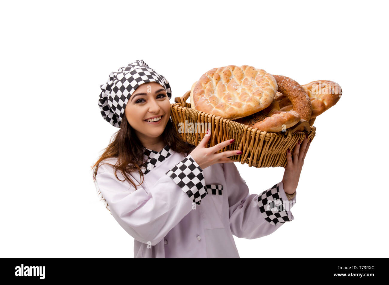 Young female baker isolated on white Stock Photo