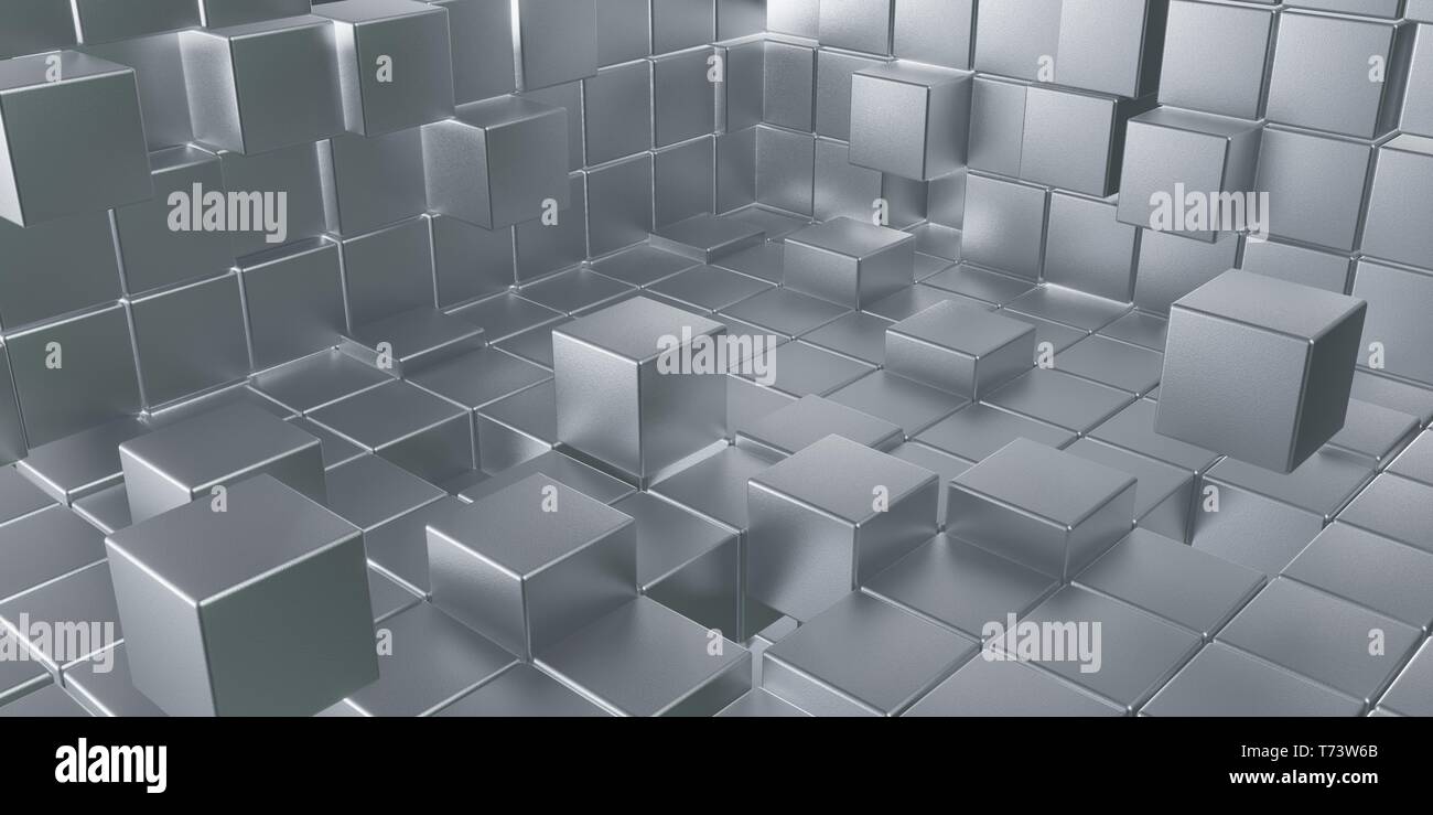 3d illustration of silver room with cube in isometric view Stock Photo ...