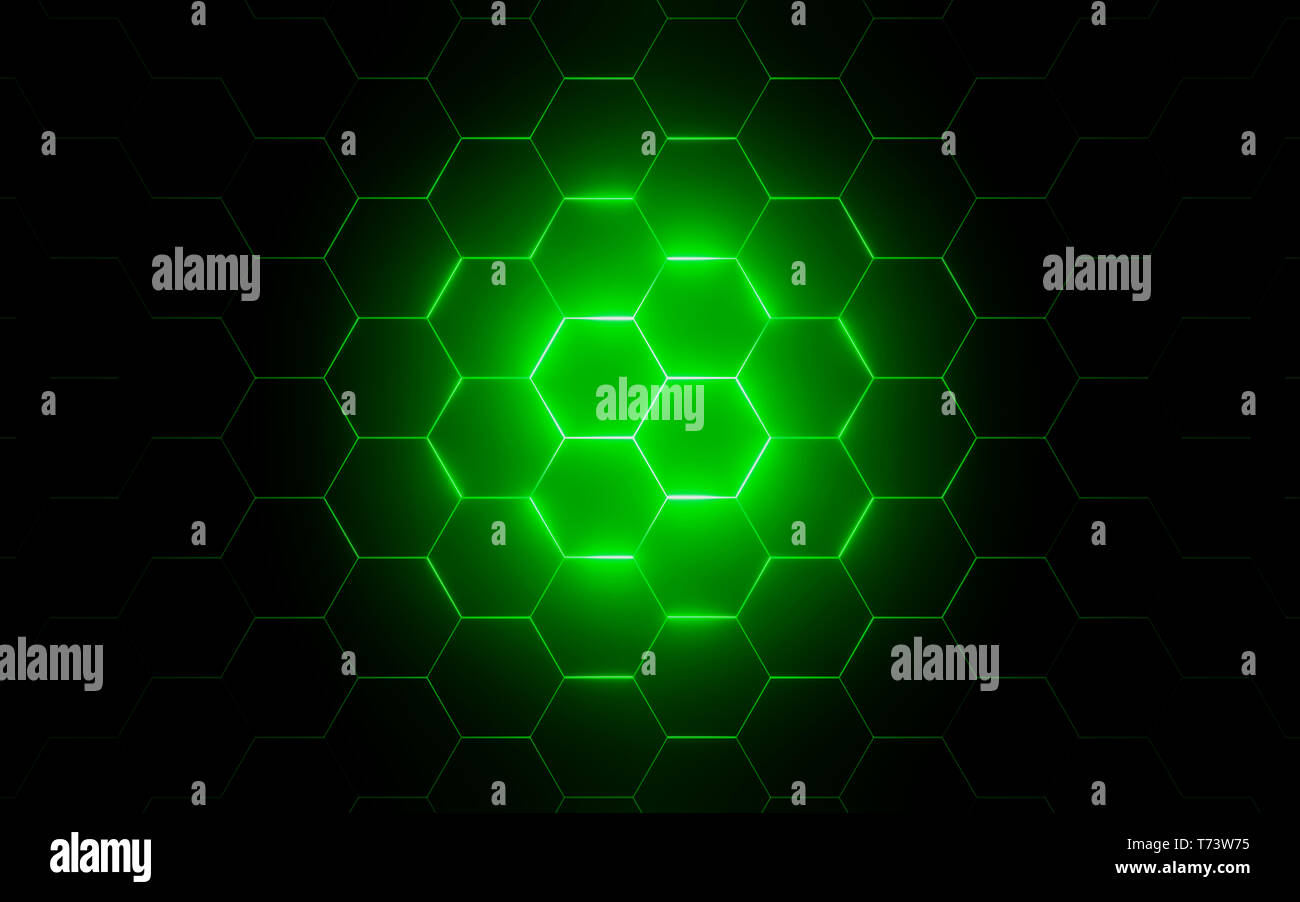 3d illustration of modern honeycomb with green light Stock Photo - Alamy