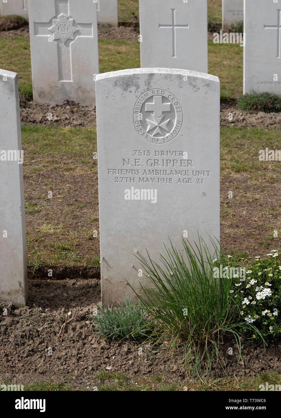 Grave of Norman Gripper in Vailly CWGC Cemetery Stock Photo