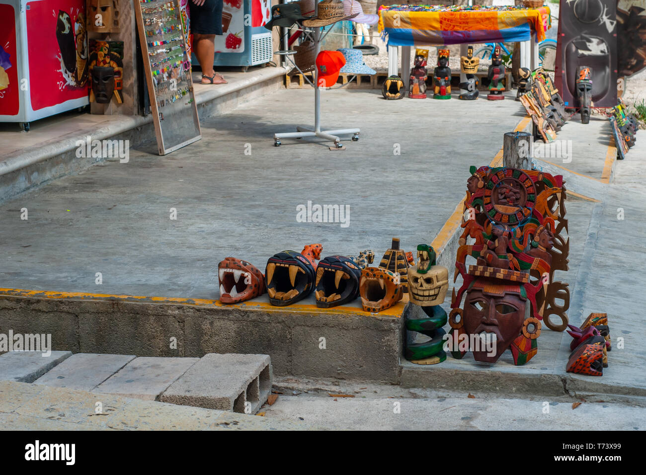 Souvenir shops in the archaeological area of Coba, on the Yucatan peninsula Stock Photo