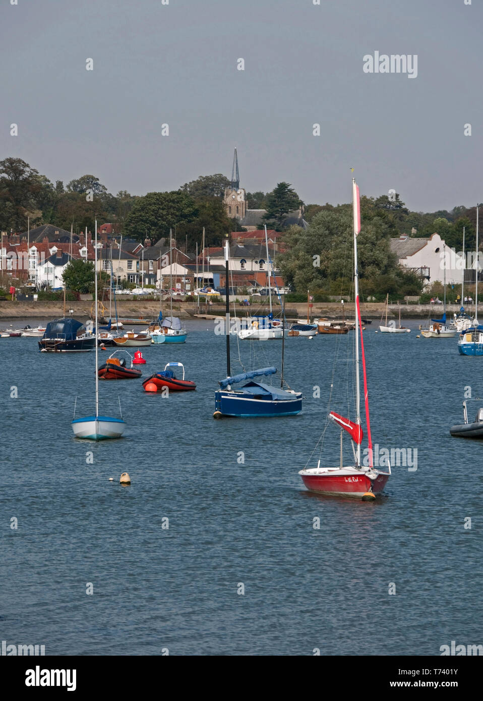 The River Deben at Woodbridge, one of the finest river estuaries in England, with it many sailing boats, Woodbridge, Suffolk, England, UK, Stock Photo