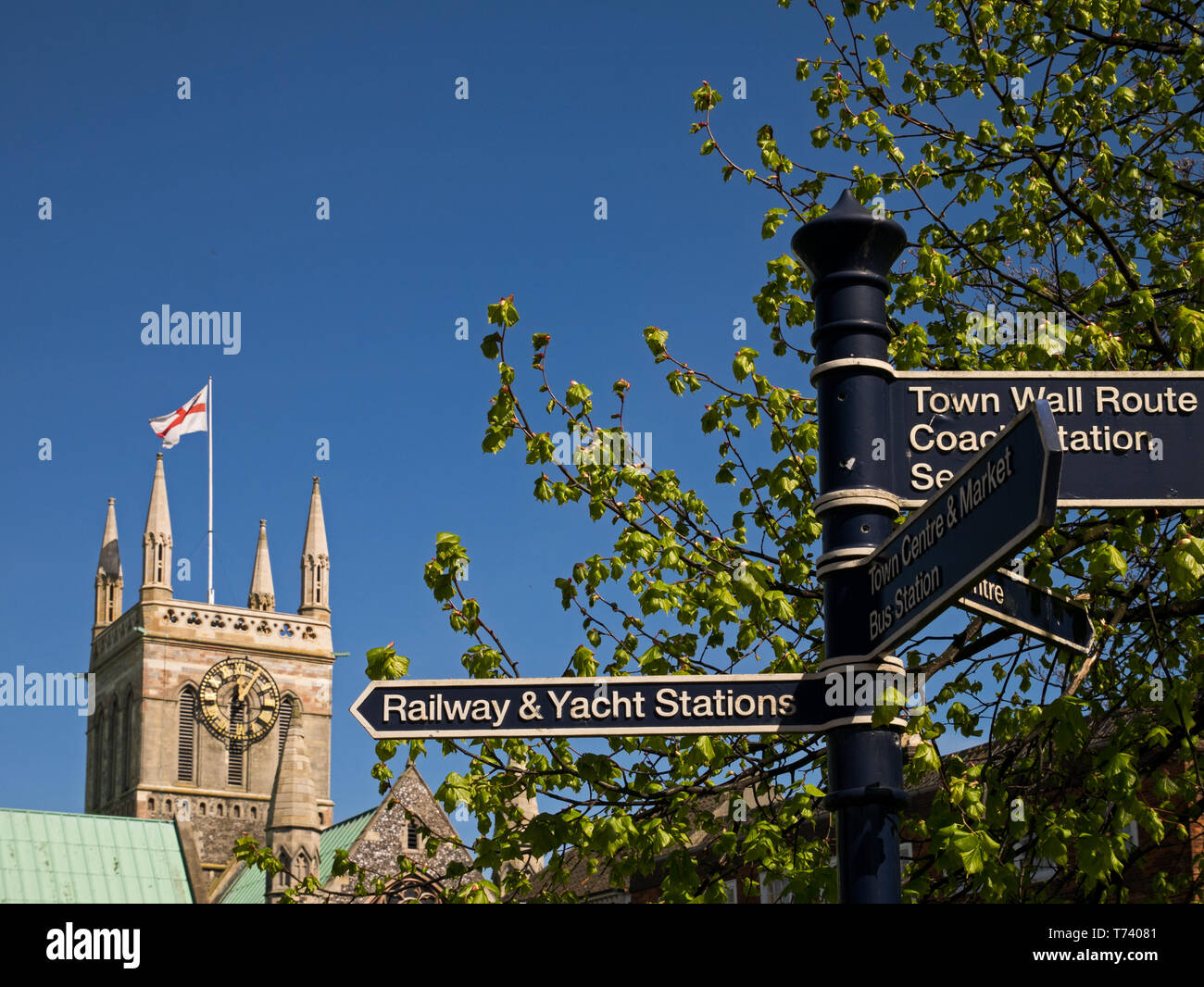 The Tower of Great Yarmouth's Minster with Direction Finger Post, Great