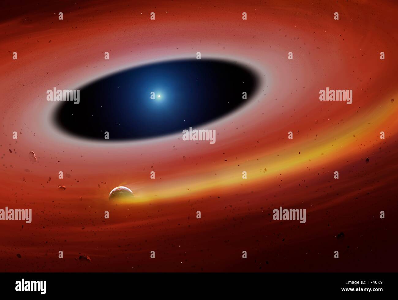 Debris ring and planet around white dwarf, illustration Stock Photo