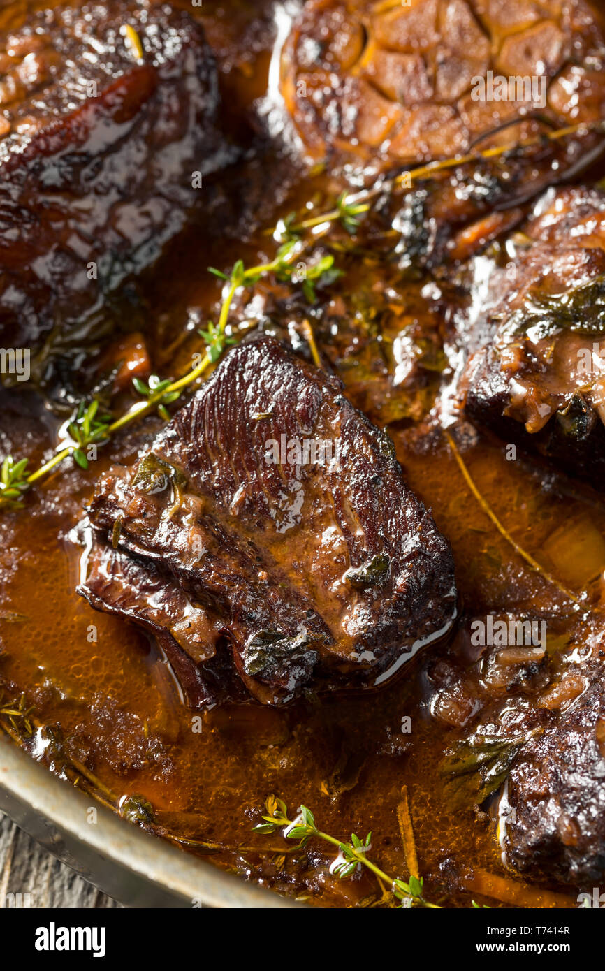 Homemade Braised Beef Short Ribs with Gravy and Potatoes Stock Photo