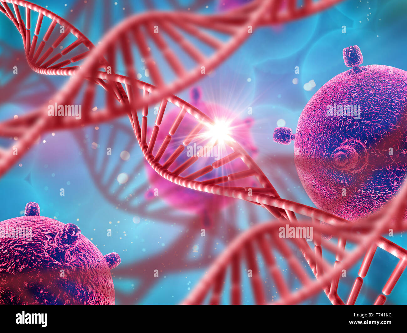 3D medical background with DNA strands and virus cells Stock Photo - Alamy