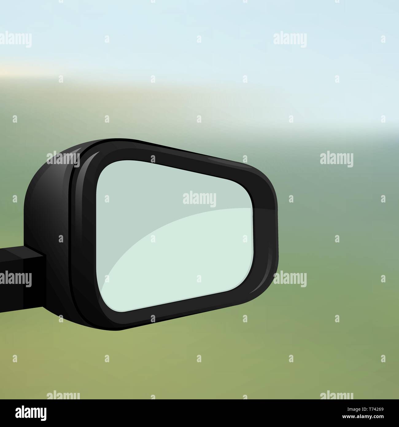 Car rearview mirror on a blurred background. Stock Vector