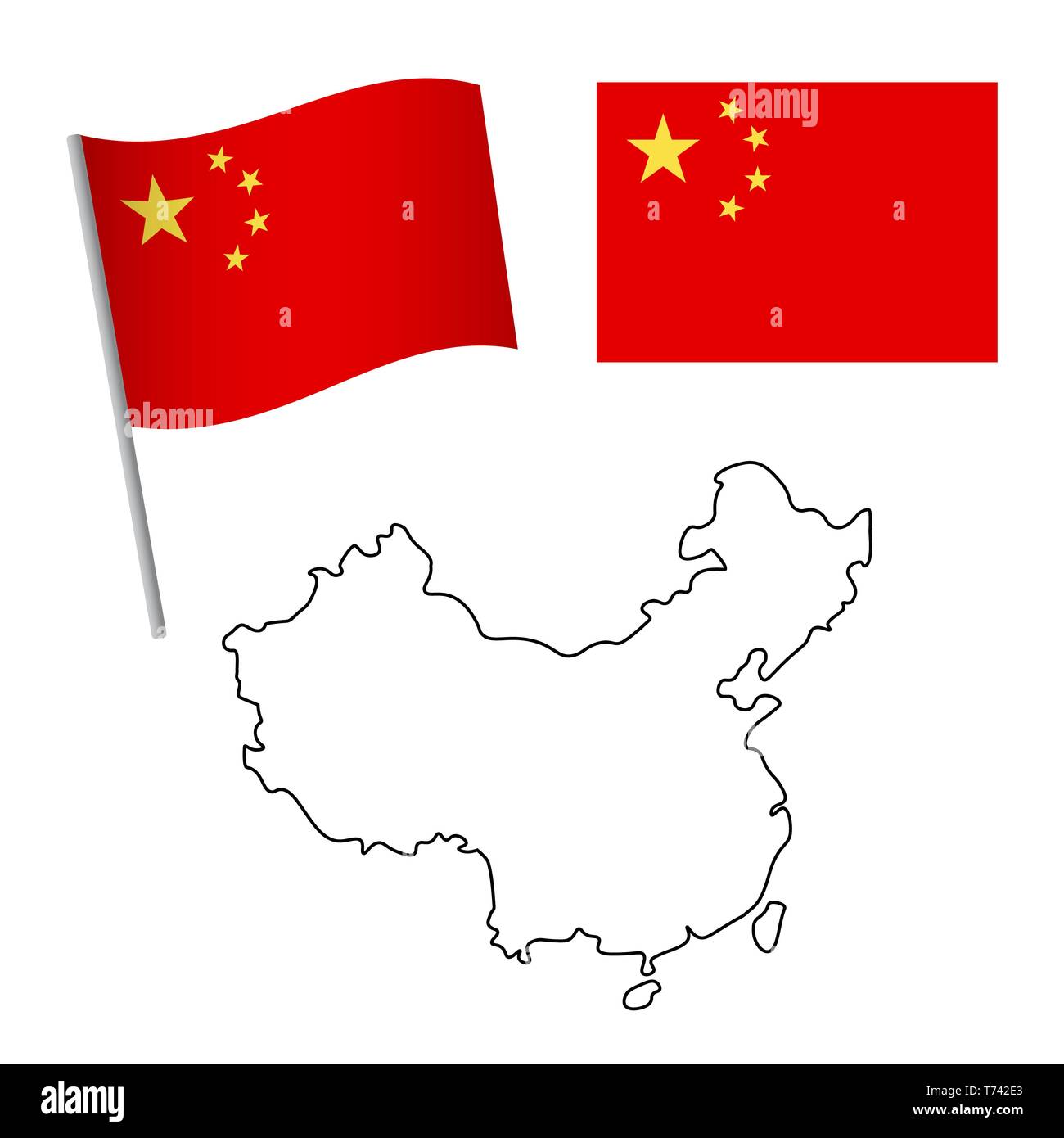 China flag and map. Patriotic background. National flag of China