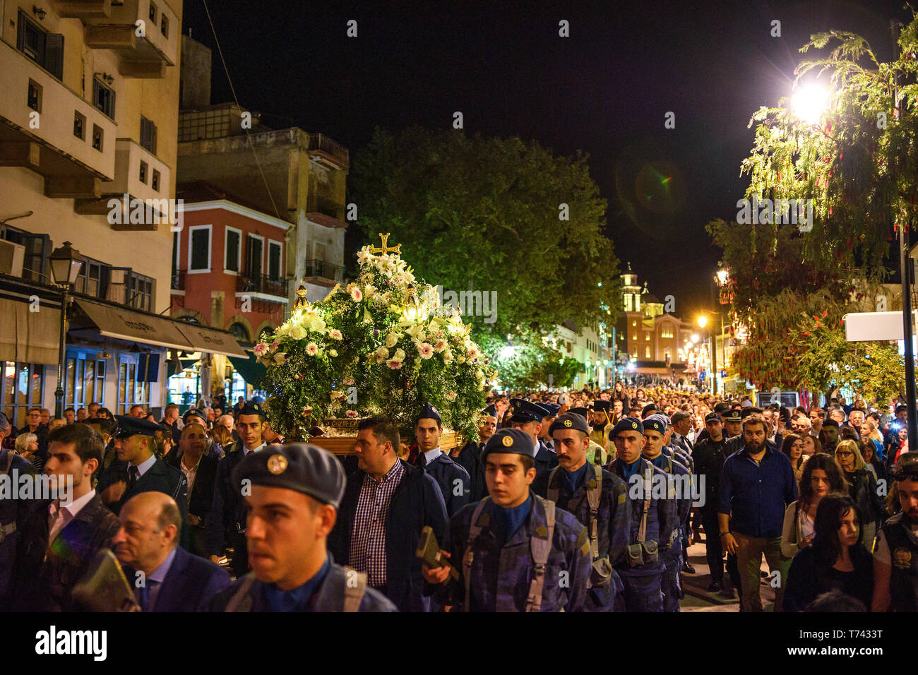 Crowd attend the Christian Orthodox Good Friday Epitaph procession commemoration with worshipers