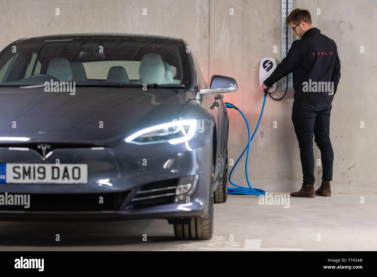 CALA is joining forces with Tesla and Jorro for a photo opportunity to promote the huge electric vehicle charging infrastructure at The Crescent  Pict Stock Photo