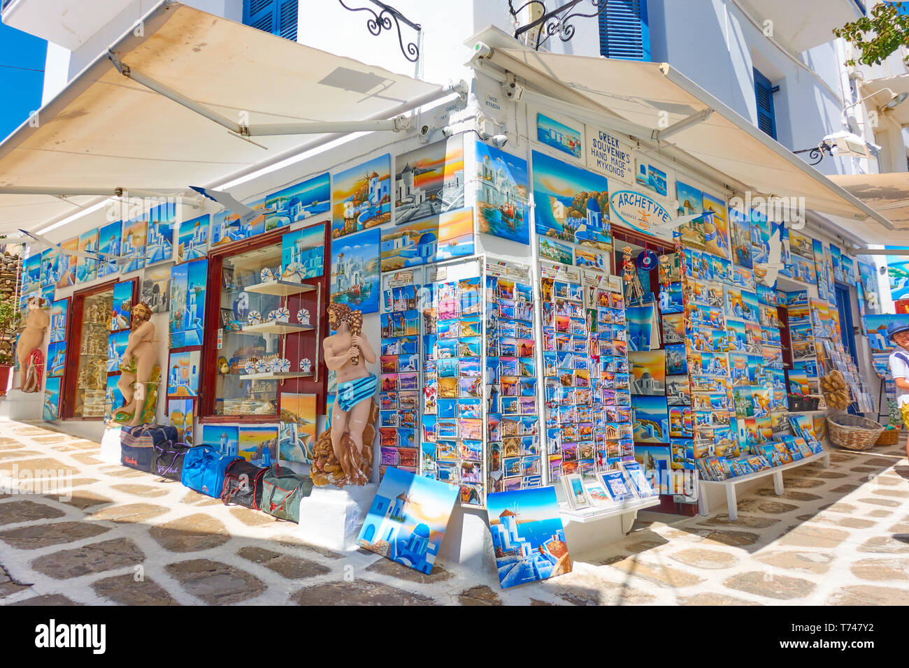 Mykonos, Greece - April 22, 2018: Big souvenir shop in Mykonos town Stock Photo