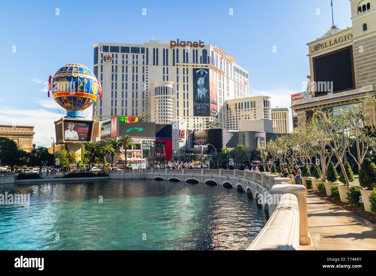 View from Bellagio Fountains to Bellagio Hotel and Hollywood