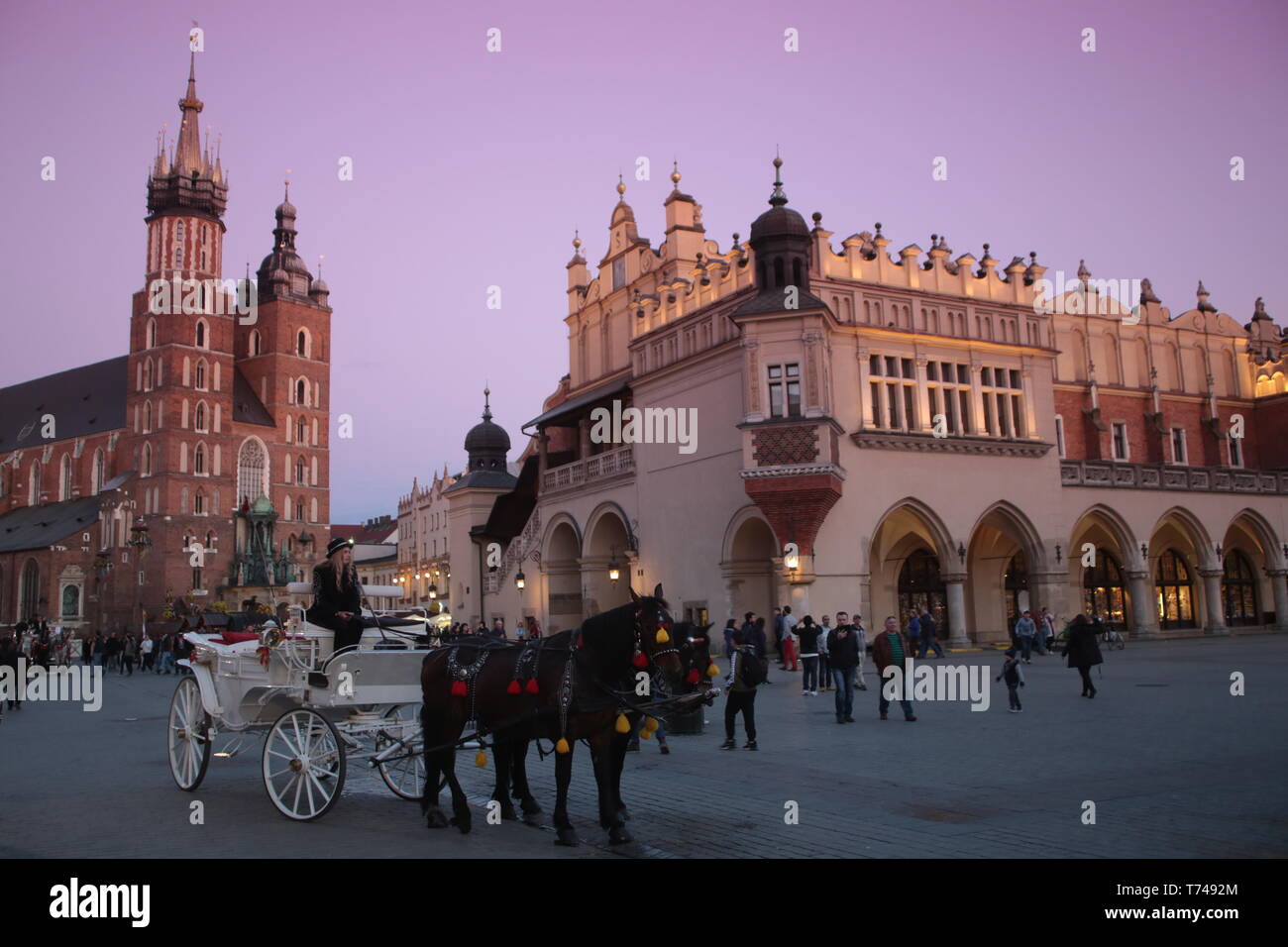 Cracow, Krakau , Poland - St.Mary's Basilica.Old Town.Market Square. Stock Photo