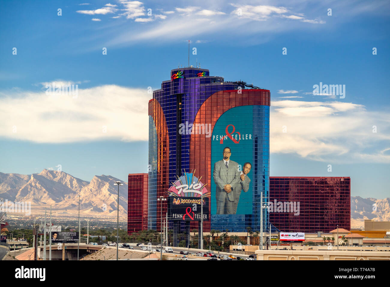 Las Vegas, Rio Hotel and Casino, Beautiful Mountains in Background, Las Vegas, Nevada, USA, November 19, 2016 Stock Photo