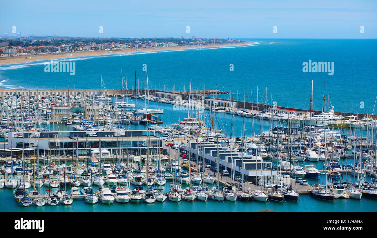 Garraf, Spain - April 8, 2019: Aerial view of Port Ginesta in Garraf,  Castellefels. Barcelona. Spain. Drone Photo Stock Photo - Alamy