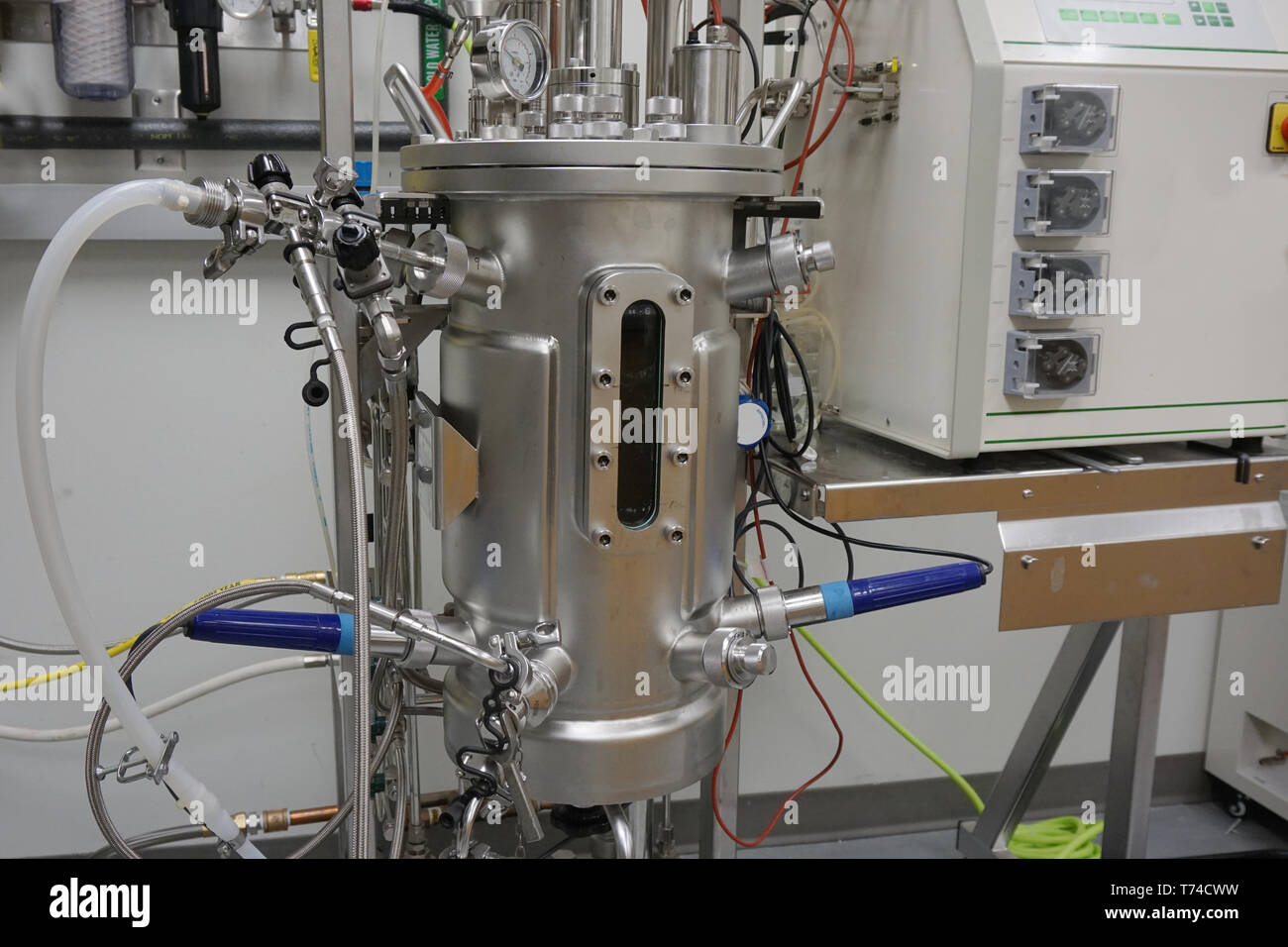 Stainless Steel bioreactor used in a biotechnology laboratory Stock Photo