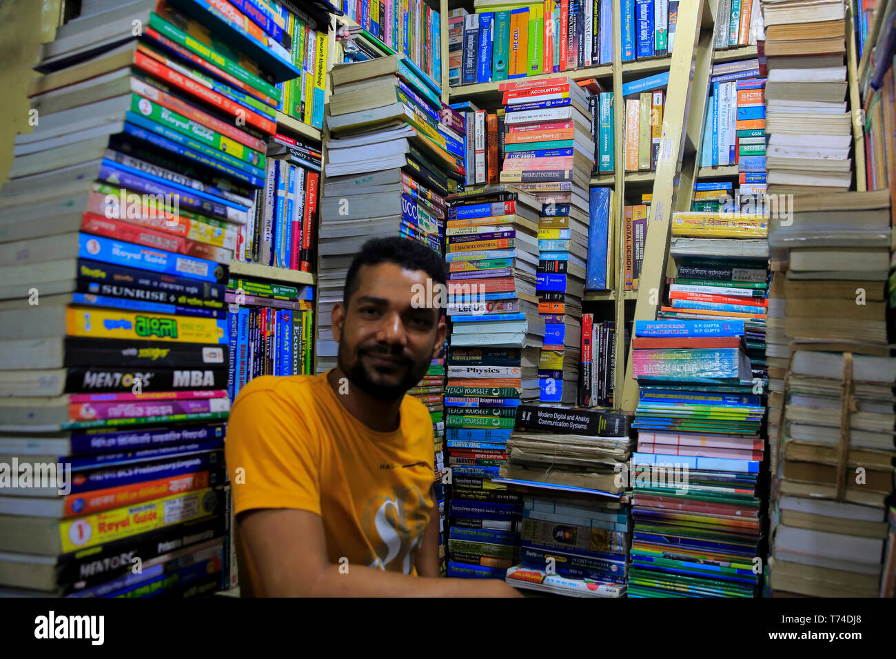 A bookshop at Nilkhet book market, Dhaka, Bangladesh. Stock Photo