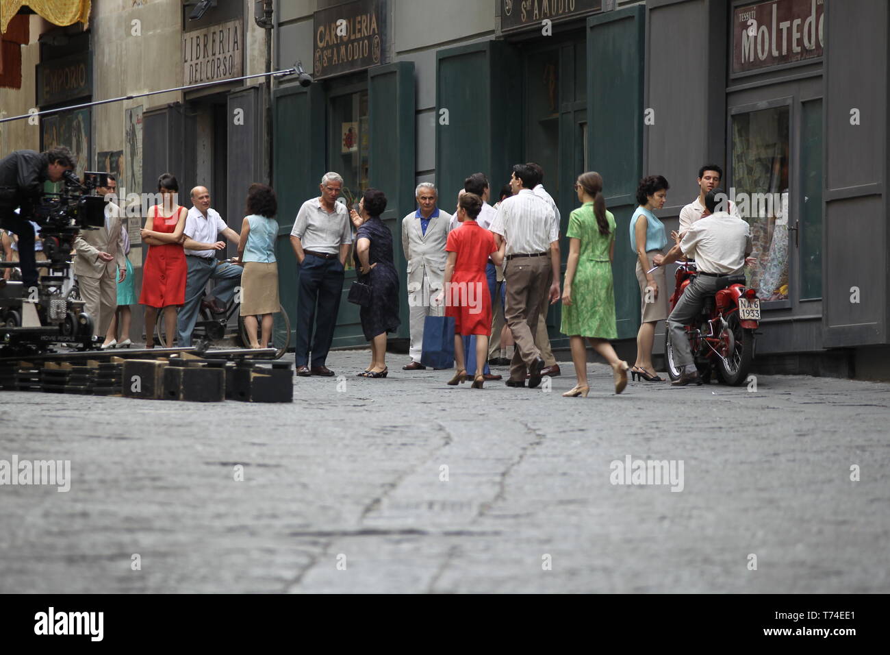 Naples, Italy. 03rd May, 2019. External and general view in Naples of set the novel writed of Elena Ferrante, titled 'MY BRILLIANT FRIEND', or named in Italy, ' L'Amica Geniale'.In picture with clothes green the actress Margherita Mazzucco Credit: Salvatore Esposito/Pacific Press/Alamy Live News Stock Photo