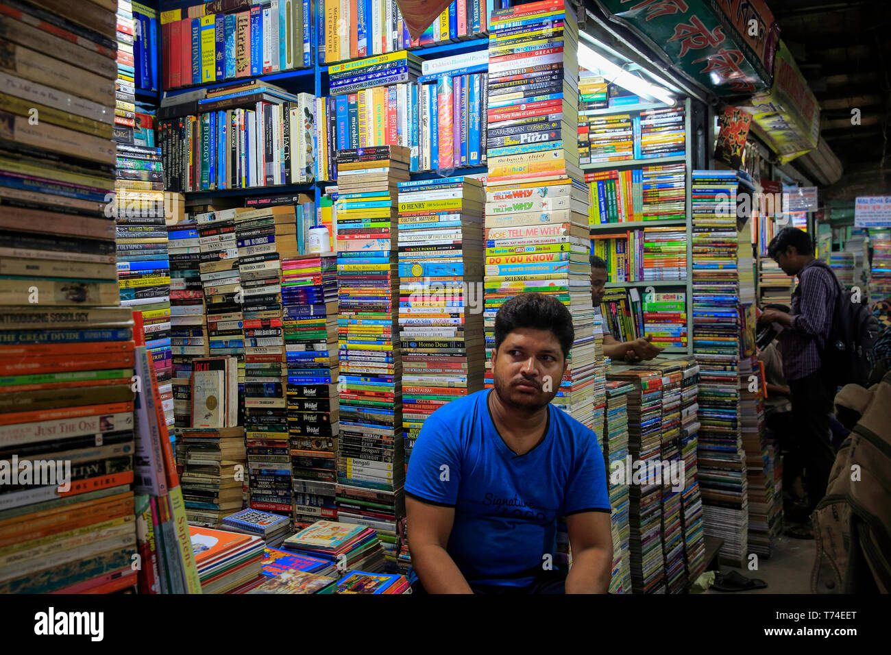 Bookshops at Nilkhet book market, Dhaka, Bangladesh. Stock Photo