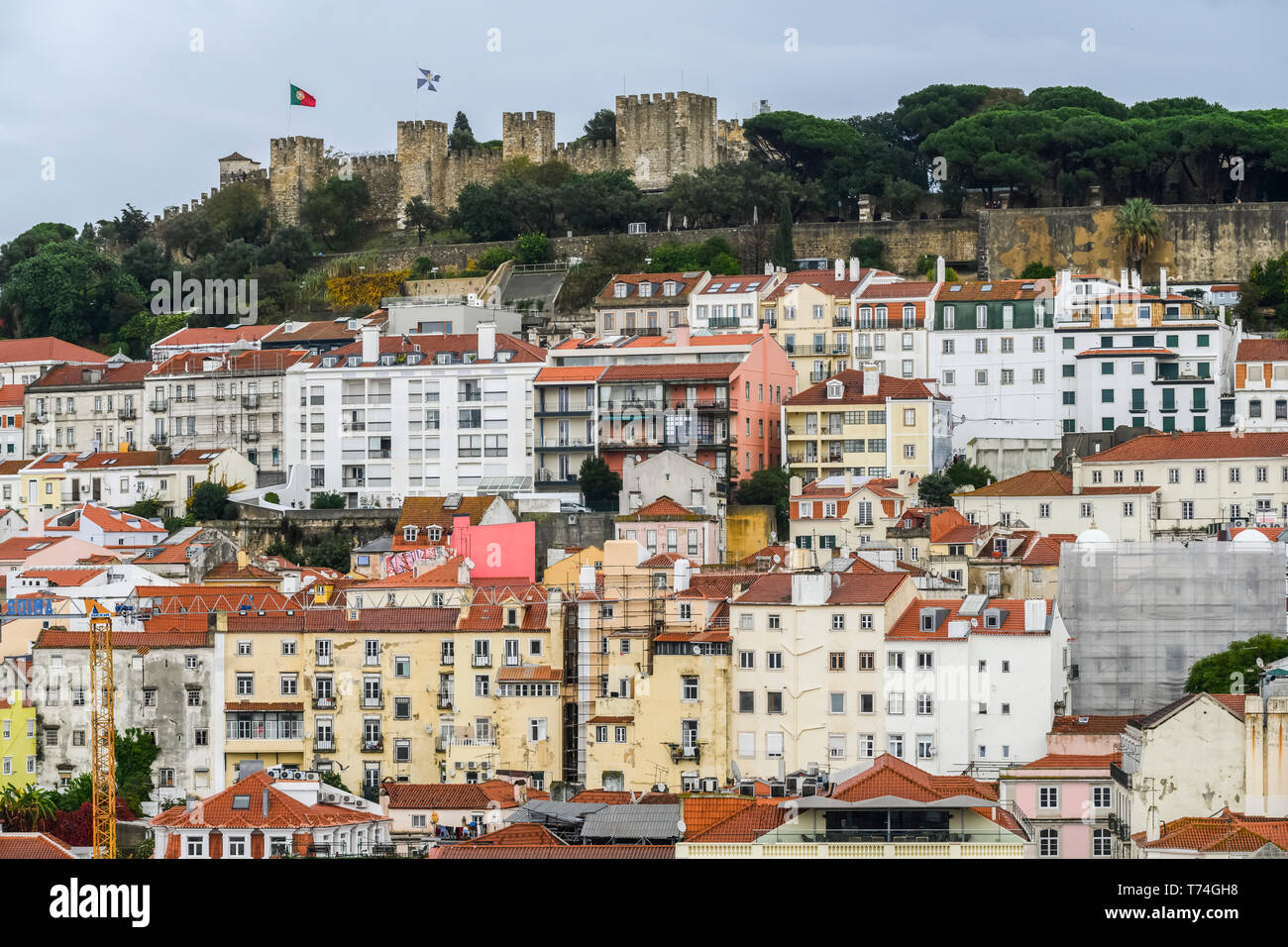 Lisbon, Portugal and St. George's Castle; Lisbon, Lisboa Region, Portugal Stock Photo